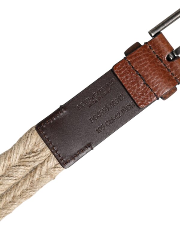 Dolce & Gabbana Brown Jute Leather Woven Metal Buckle Belt - Image 5