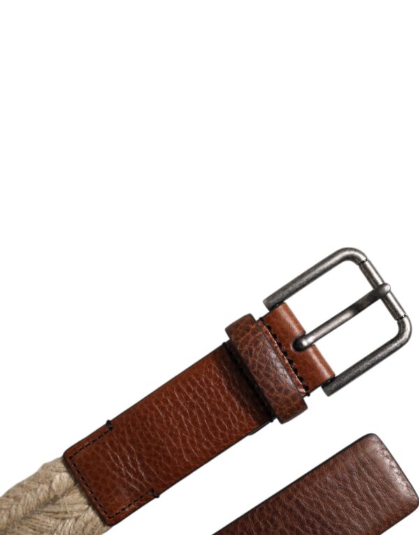 Dolce & Gabbana Brown Jute Leather Woven Metal Buckle Belt - Image 6