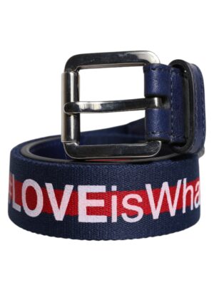 Dolce & Gabbana Blue Cotton Leather Printed Metal Buckle Belt