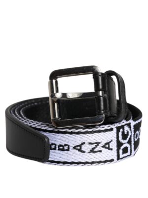 Dolce & Gabbana Black White Printed Metal Logo Buckle Belt