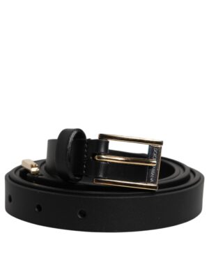 Dolce & Gabbana Black Calfskin Classic Metal Logo Buckle Belt