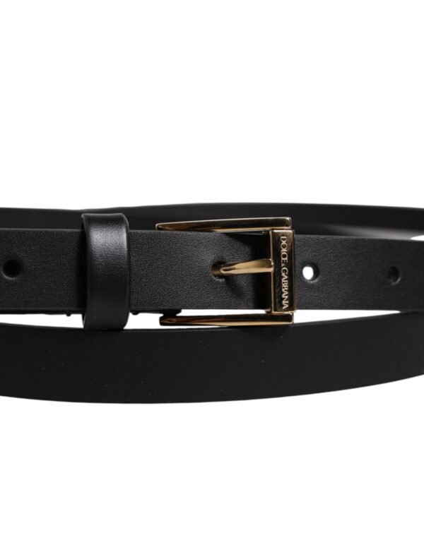 Dolce & Gabbana Black Calfskin Classic Metal Logo Buckle Belt - Image 4