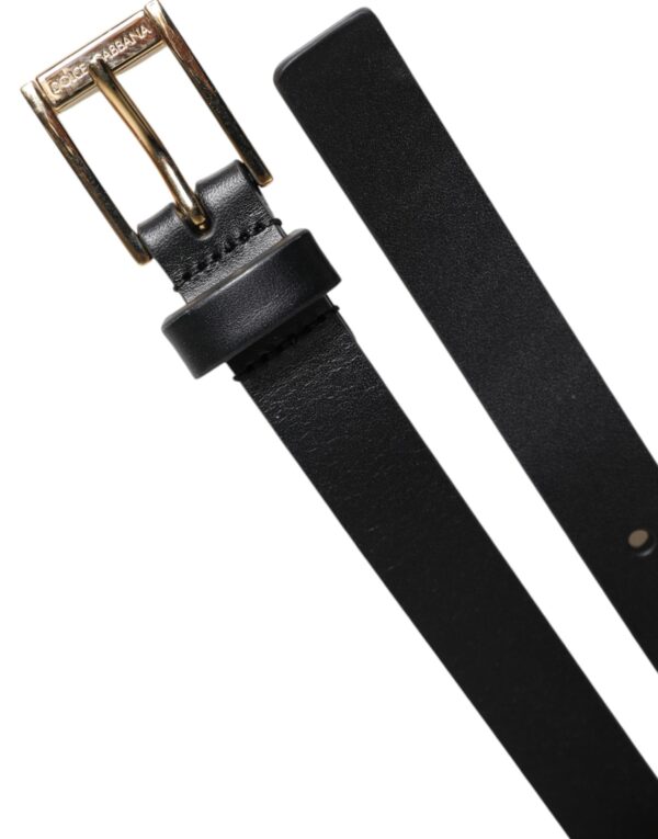 Dolce & Gabbana Black Calfskin Classic Metal Logo Buckle Belt - Image 6