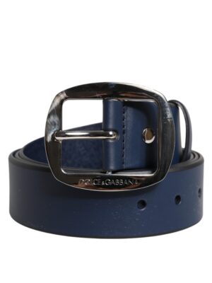 Dolce & Gabbana Blue Calf Leather Classic Metal Buckle Belt