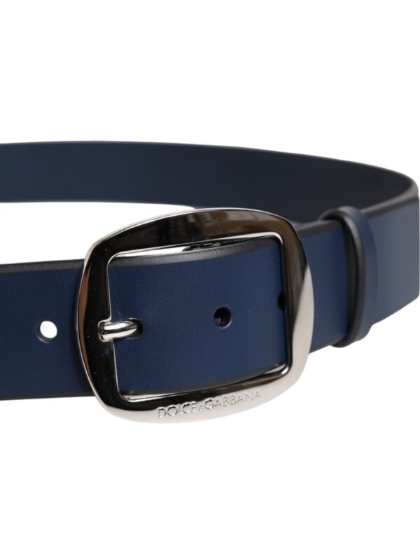 Dolce & Gabbana Blue Calf Leather Classic Metal Buckle Belt - Image 4