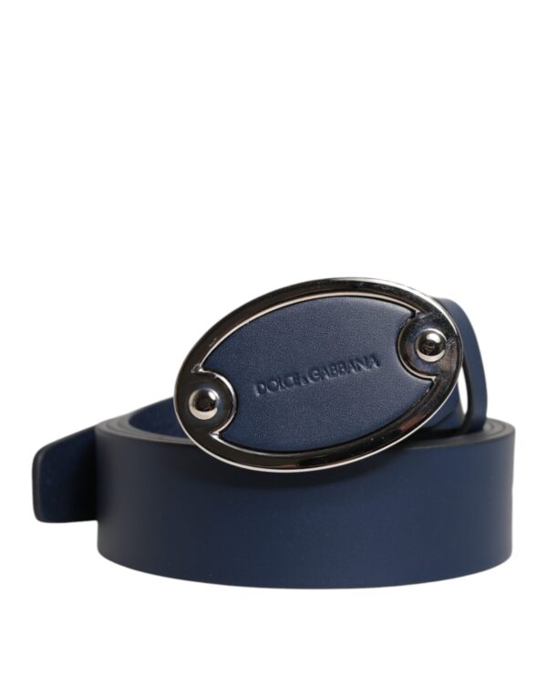 Dolce & Gabbana Blue Leather Classic Metal Logo Buckle Belt - Image 2