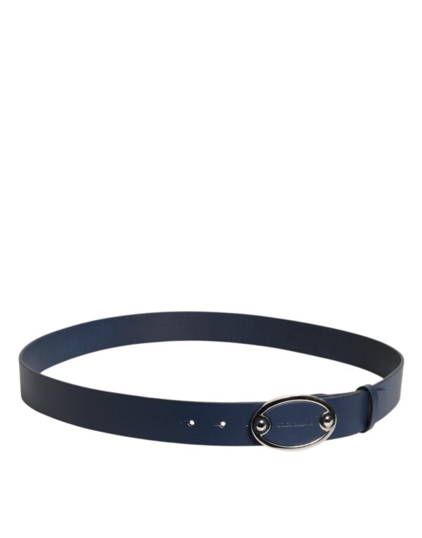 Dolce & Gabbana Blue Leather Classic Metal Logo Buckle Belt - Image 3