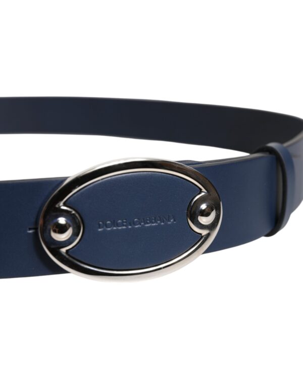 Dolce & Gabbana Blue Leather Classic Metal Logo Buckle Belt - Image 4