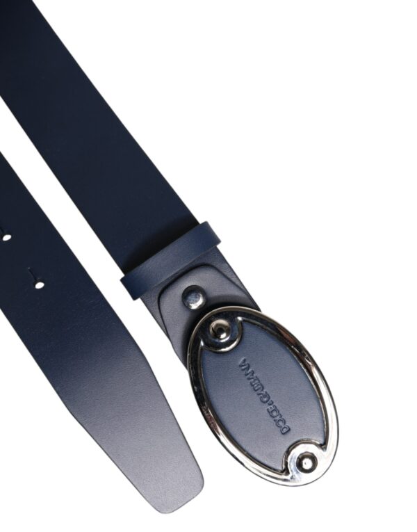 Dolce & Gabbana Blue Leather Classic Metal Logo Buckle Belt - Image 6