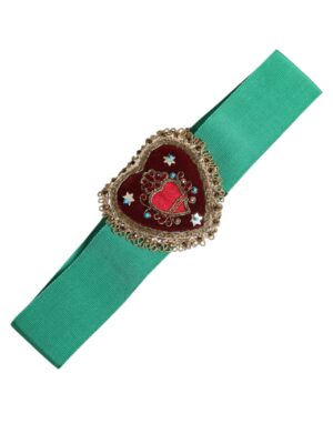 Dolce & Gabbana Green Stretch Wide Waist Heart Embellished Belt