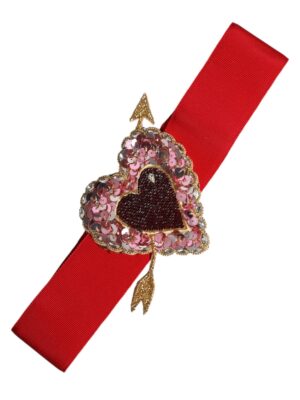 Dolce & Gabbana Red Stretch Wide Waist Heart Embellished Belt