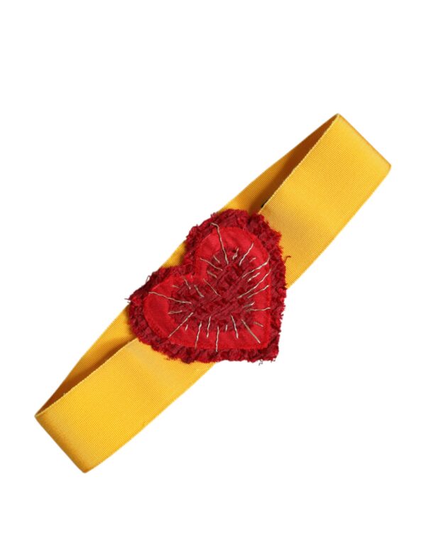 Dolce & Gabbana Yellow Stretch Wide Waist Heart Embellished Belt - Image 2