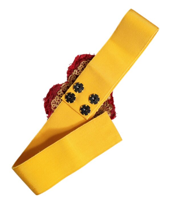 Dolce & Gabbana Yellow Stretch Wide Waist Heart Embellished Belt - Image 3