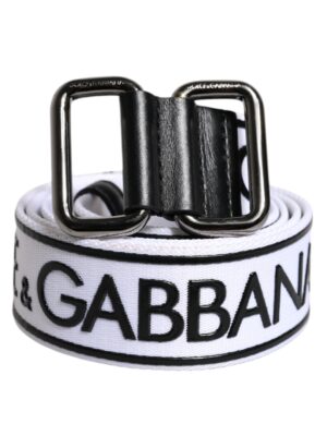 Dolce & Gabbana Black White Logo Printed Metal Buckle Belt