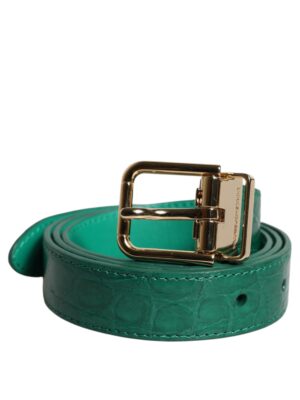 Dolce & Gabbana Green Leather Logo Metal Waist Buckle Belt