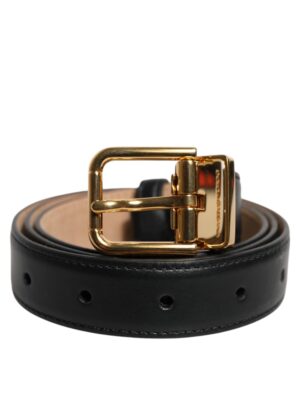 Dolce & Gabbana Black Leather Logo Metal Waist Buckle Belt