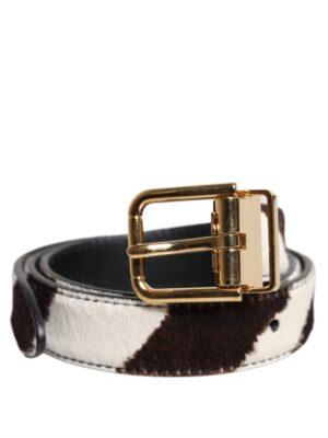 Dolce & Gabbana Black White Pony Leather Waist Buckle Belt