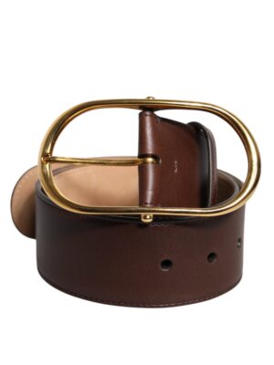 Dolce & Gabbana Brown Leather Waist Gold Metal Buckle Belt