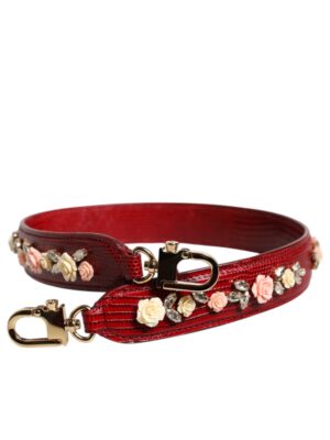Dolce & Gabbana Red Leather Floral Embellish Bag Shoulder Strap