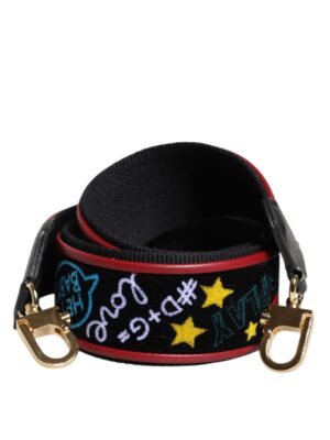 Dolce & Gabbana Black Cotton Printed Bag Shoulder Strap