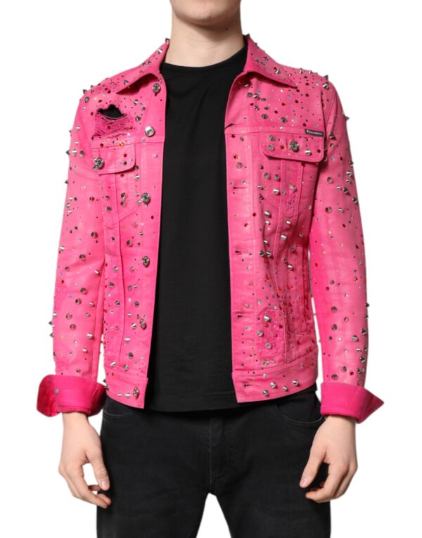 Dolce & Gabbana Pink Crystal Embellished Cotton Denim Jacket - Image 2