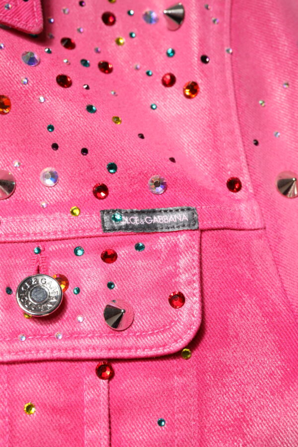 Dolce & Gabbana Pink Crystal Embellished Cotton Denim Jacket - Image 6