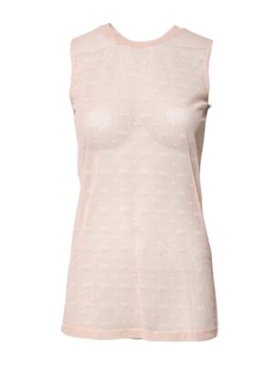 Dolce & Gabbana Beige Nylon Logo Monogram Sleeveless Tank Top