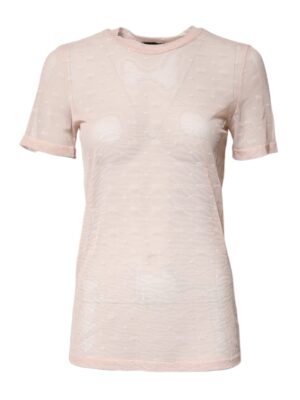 Dolce & Gabbana Beige Nylon Sheer Logo Monogram Crew Neck Top