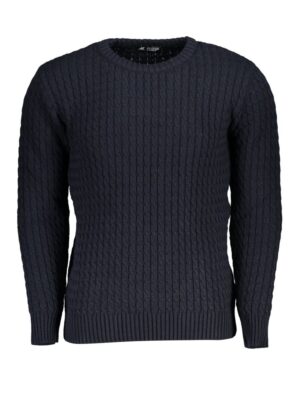 U.S. Grand Polo Elegant Crew Neck Twisted Blue Sweater