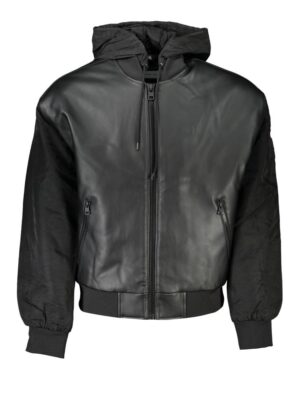 Calvin Klein Sleek Black Hooded Jacket with Contrasting Details