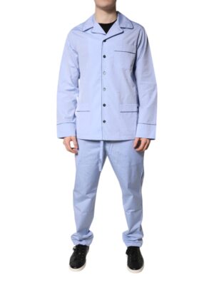 Dolce & Gabbana Light Blue DG Logo Cotton Men Pajama Set Sleepwear