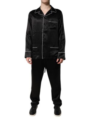 Dolce & Gabbana Black Silk Shirt Pants Pajama Set Sleepwear