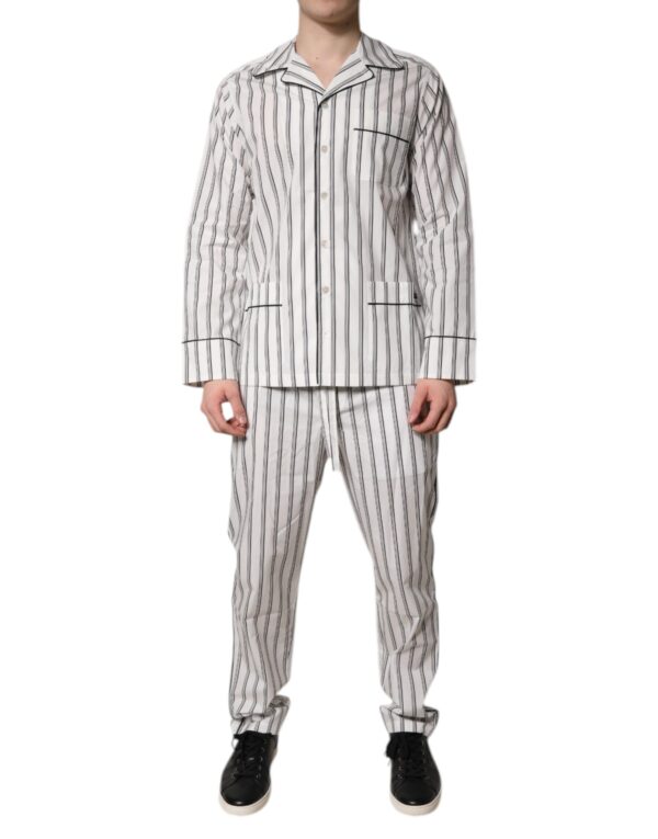 Dolce & Gabbana White Black Stripes Cotton Men Pajama Set Sleepwear - Image 2