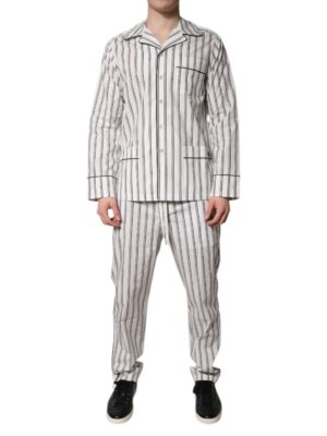 Dolce & Gabbana White Black Stripes Cotton Men Pajama Set Sleepwear