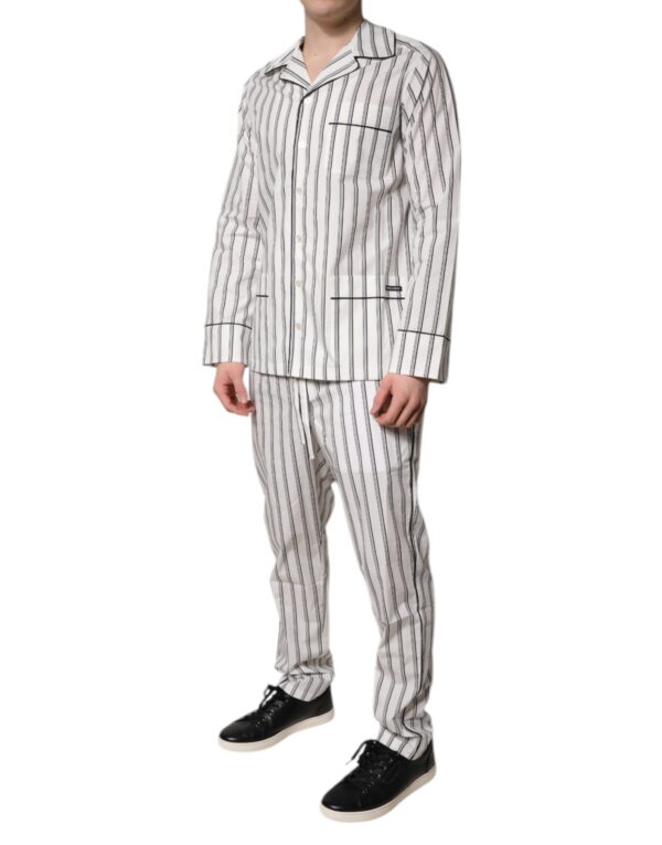 Dolce & Gabbana White Black Stripes Cotton Men Pajama Set Sleepwear - Image 3