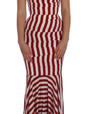 Dolce & Gabbana Elegant Red and White Striped Silk Bodycon Dress