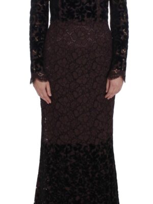 Dolce & Gabbana Elegant Purple Floral Lace Maxi Dress