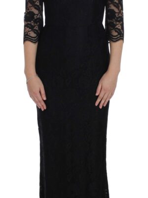 Dolce & Gabbana Elegant Black Floral Lace Maxi Dress