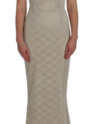 Dolce & Gabbana Elegant Beige Floral Cutout Maxi Dress