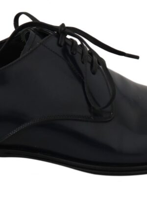 Dolce & Gabbana Elegant Dark Blue Leather Derby Dress Shoes