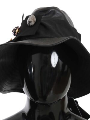 Dolce & Gabbana Elegant Black Leather Cloche Cap