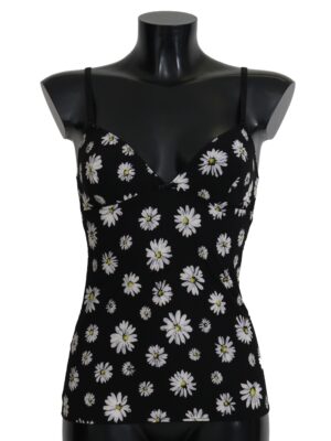 Dolce & Gabbana Elegant Black Daisy Floral Lace Chemise Dress