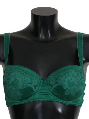 Dolce & Gabbana Enchanting Green Floral Lace Silk Bra