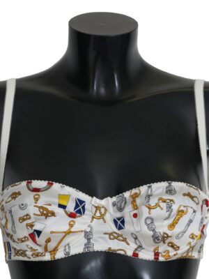 Dolce & Gabbana Elegant White Sailor Print Stretch Bra