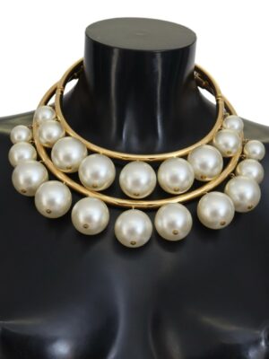 Dolce & Gabbana Elegant Faux Pearl Embellished Gold Choker