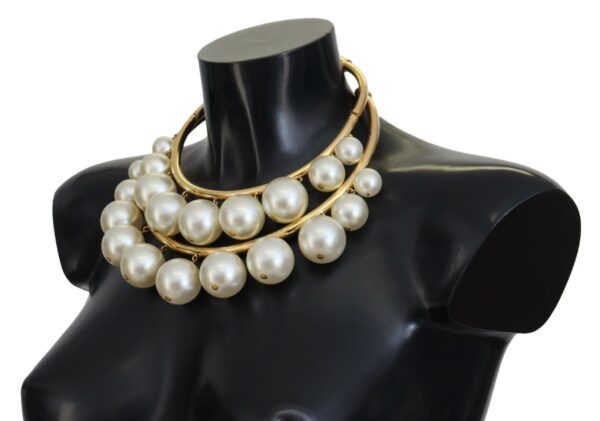 Dolce & Gabbana Elegant Faux Pearl Embellished Gold Choker - Image 2