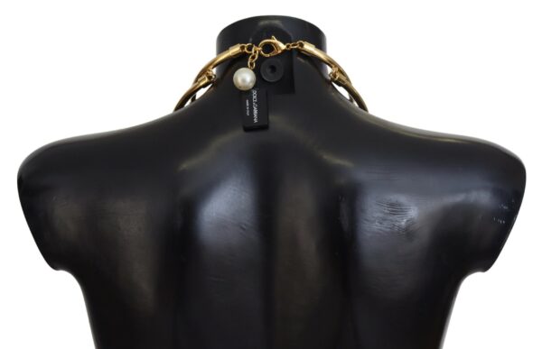 Dolce & Gabbana Elegant Faux Pearl Embellished Gold Choker - Image 3