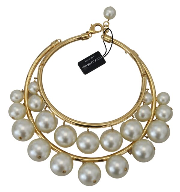 Dolce & Gabbana Elegant Faux Pearl Embellished Gold Choker - Image 4