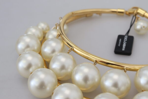 Dolce & Gabbana Elegant Faux Pearl Embellished Gold Choker - Image 7