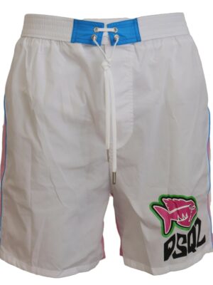 Dsquared² Chic White & Pink Print Swim Shorts